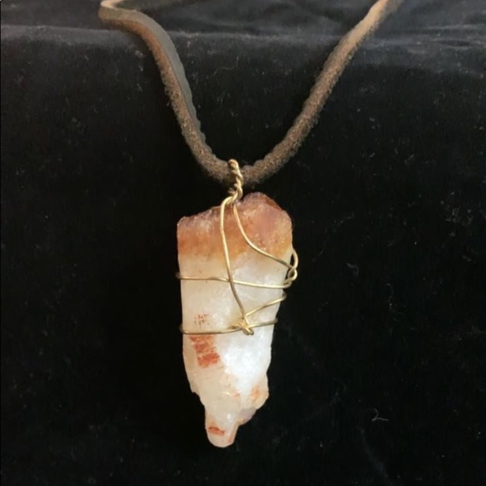 Long crystal wrap necklace on leather cord